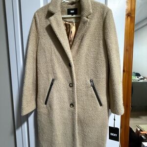 DKNY Women's Beige Herringbone Trench Coat